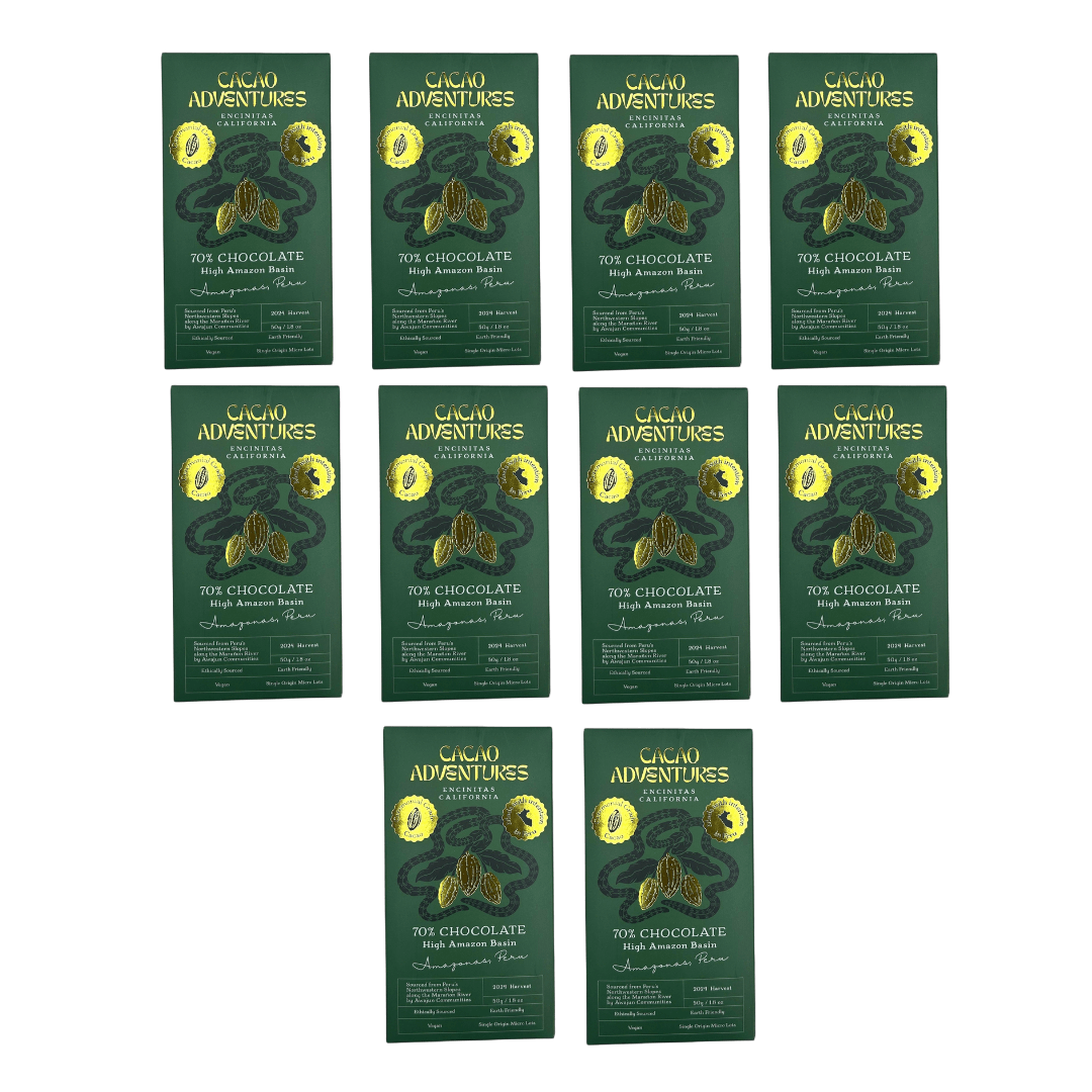 10 Pack - 70% Ceremonial Grade Cacao Bars - High-Amazon Basin